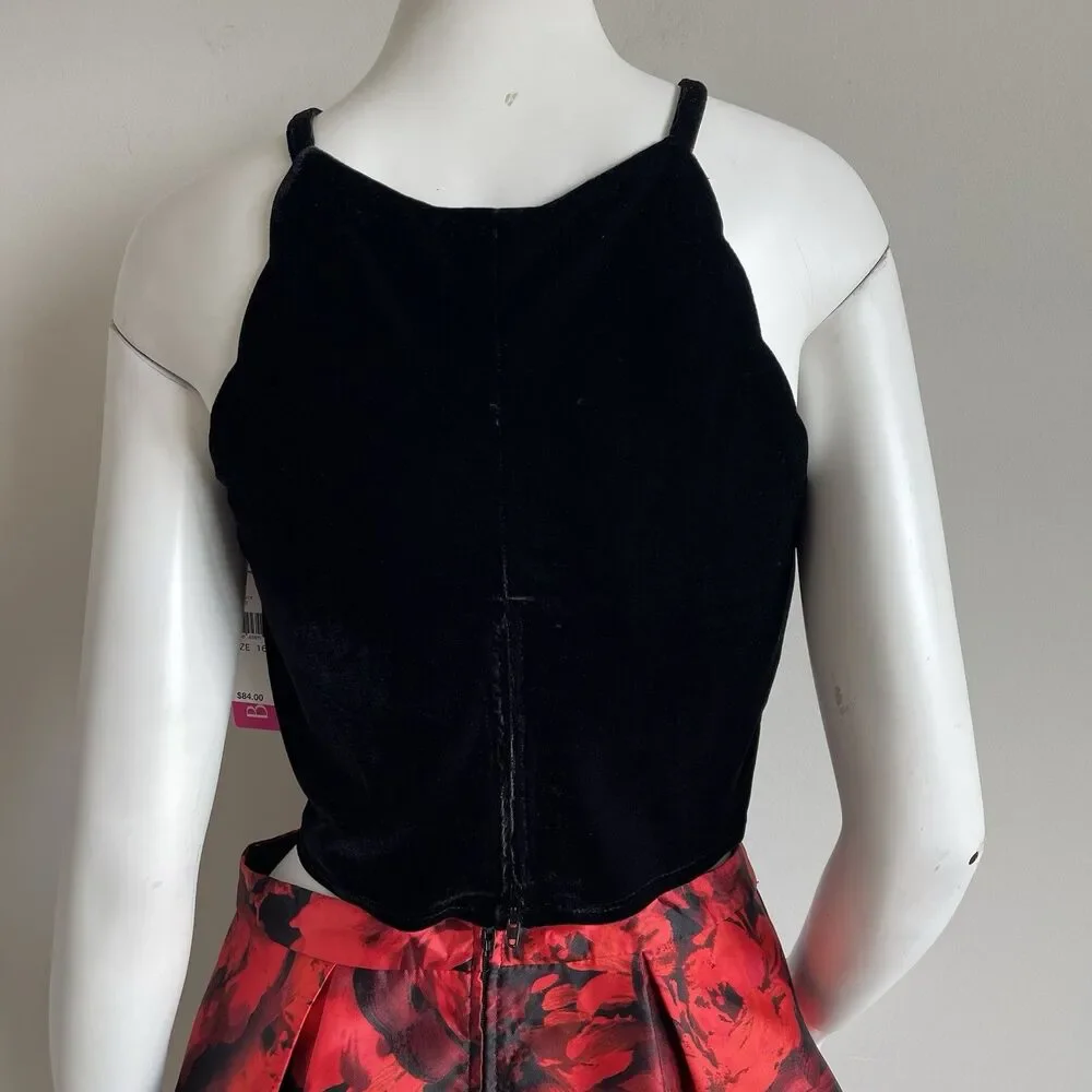 BCX Big Girls Size 16 2pc Scalloped Velvet Top & Floral Bubble Skirt Set Holiday